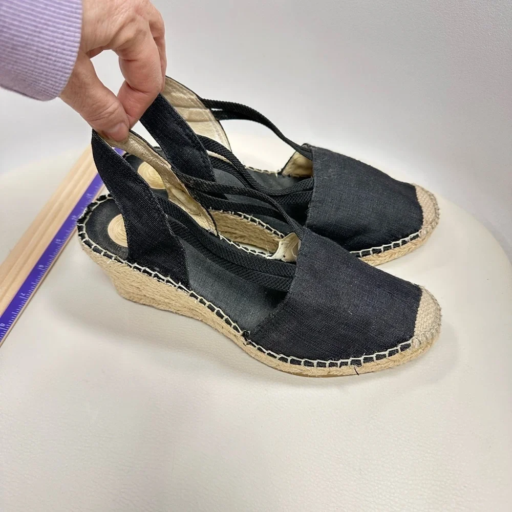 Vidorreta Black Canvas Espadrille Wedges | Size 36 (US 5.5–6)